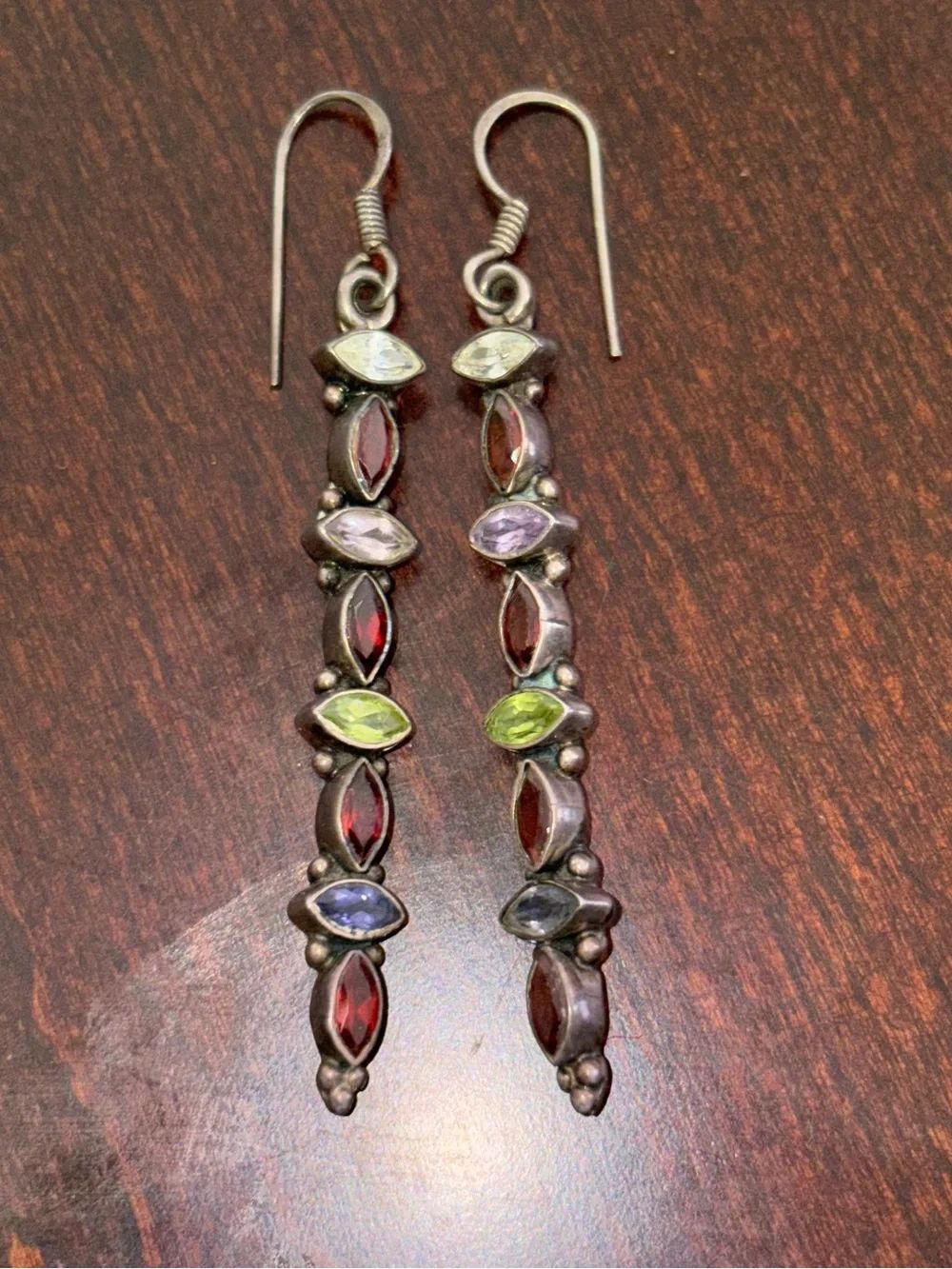 925 Sterling Silver Multicolor Gemstone Earrings